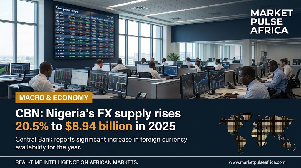 Nigerian naira and US dollar banknotes with an upward trend graphic, representing Nigeria's 20.5% rise in FX supply to $8.94 billion in 2025.